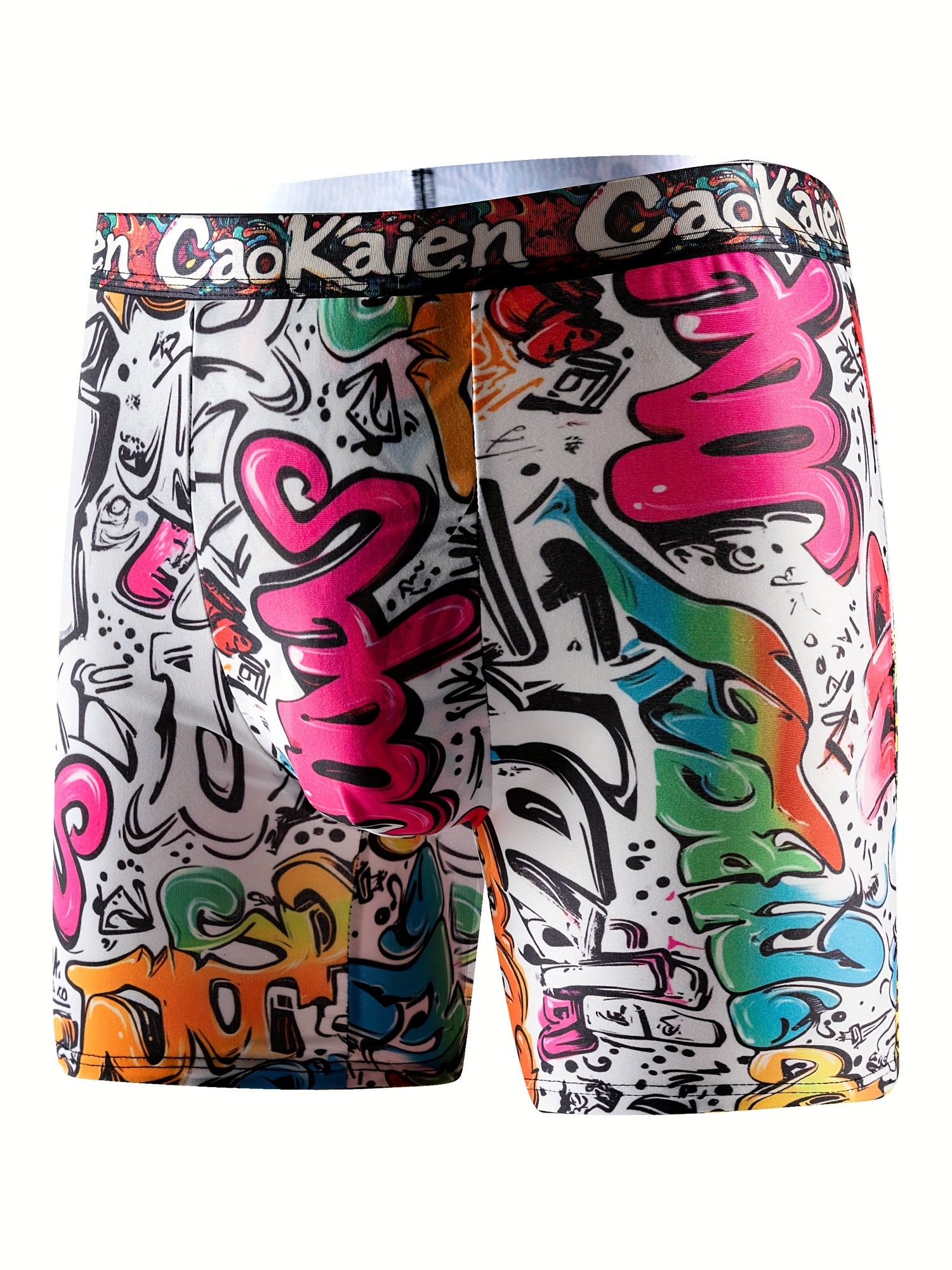 Graffiti Print Men Long Boxer Briefs