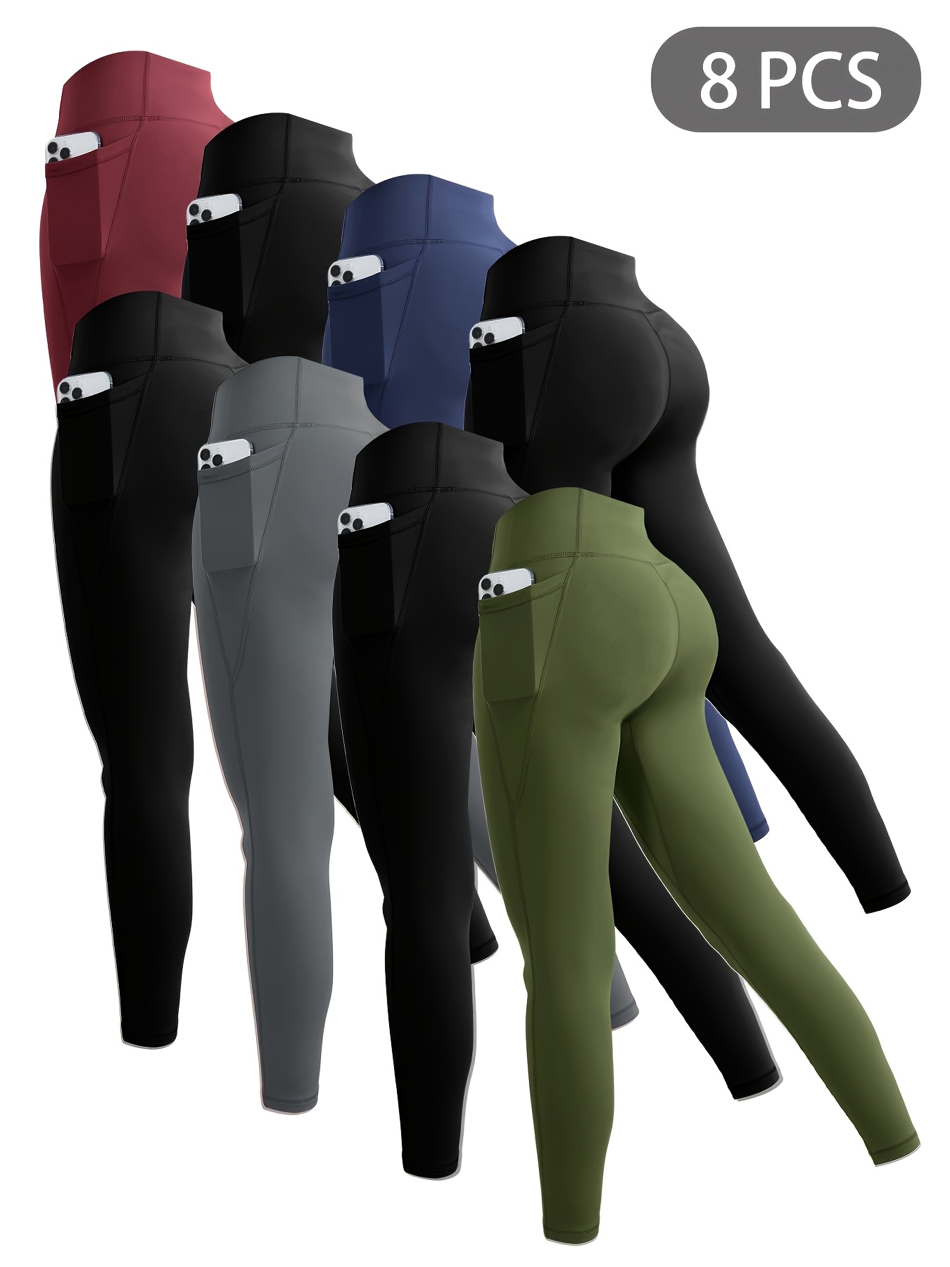 High Waist Athletic Leggings with Pockets | College Style 9/10 Length Yoga Pants | Four Seasons Stretch Solid Color | Factory OEM Cross-Border B2B Supplier -