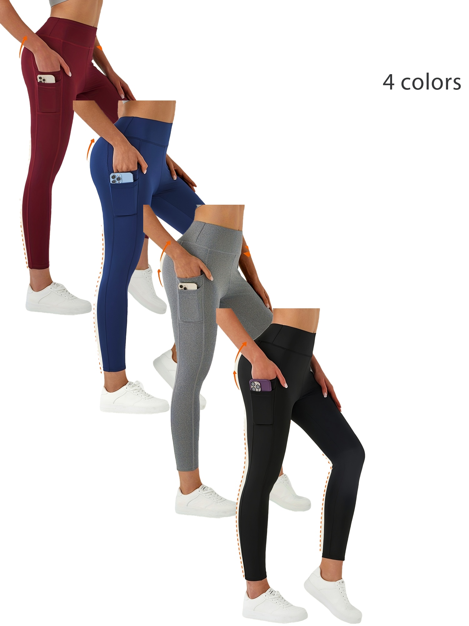 Women High Waist Side Pocket Leggings | 7/8 Length Tummy Control | Solid Color Non-See-Through Fabric | Factory OEM Cross-Border B2B Supplier -