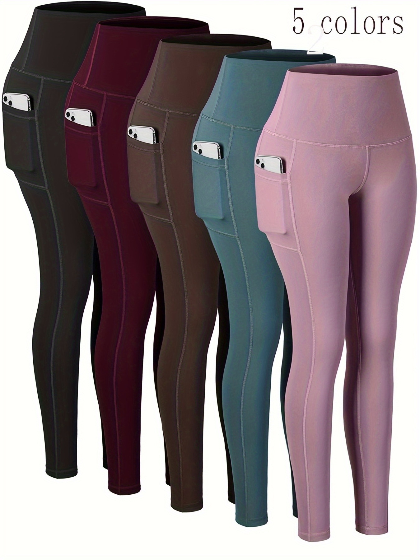 High Waist Athletic Leggings with Pockets | College Style 9/10 Length Yoga Pants | Solid Color Stretch | Weekend Casual & Sports | Factory OEM Cross-Border B2B Supplier