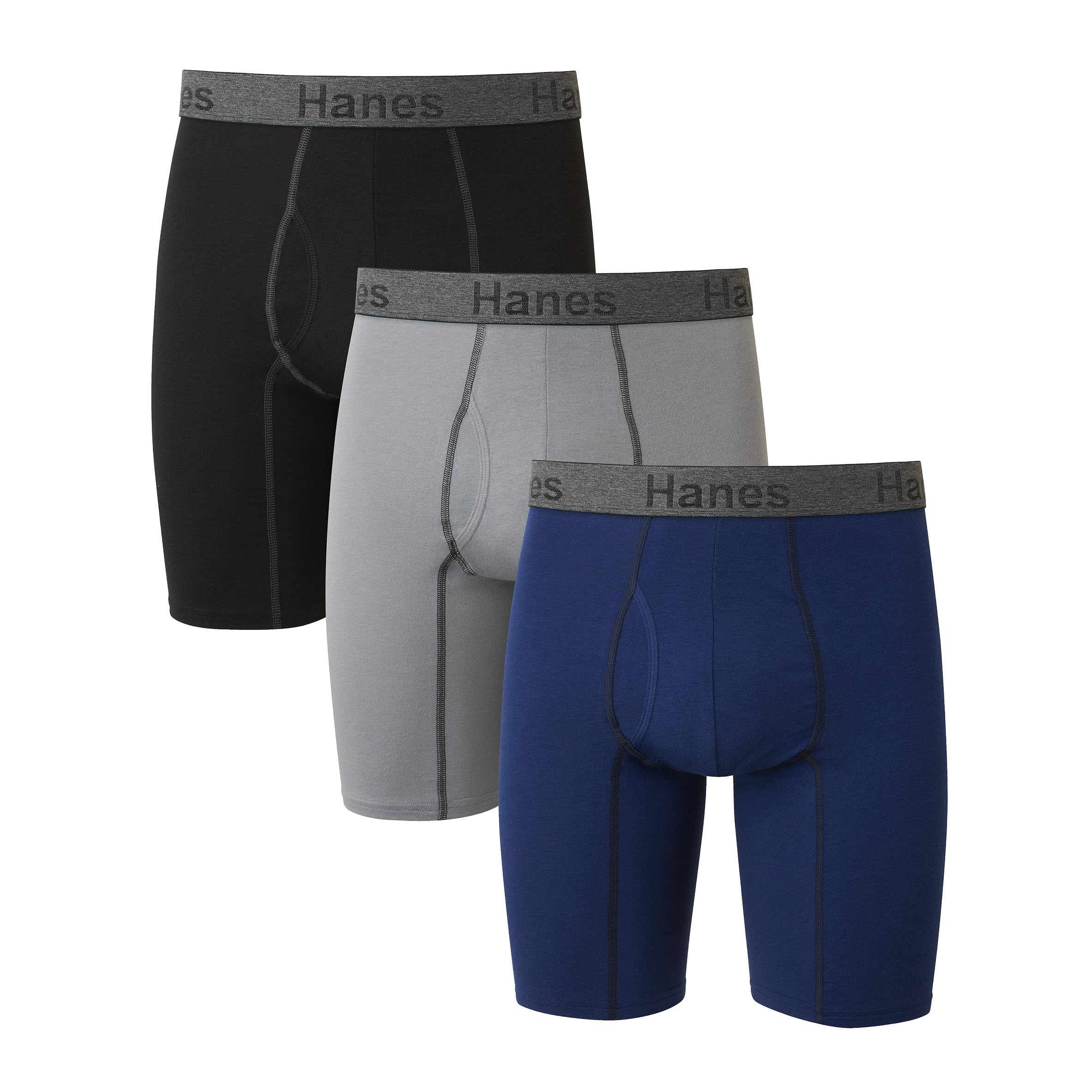 Men's Long Leg Boxer Briefs 3 Pack No Riding Up Stretch Cotton Underwear