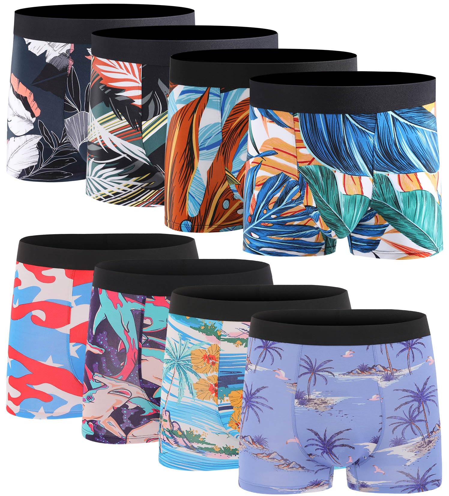 Men's Cotton Boxer Briefs Set Breathable Moisture Wicking No Riding Up Underwear