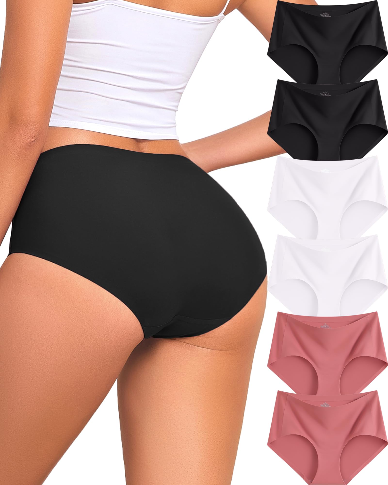 Women's Seamless Full Coverage Panties 6 Pack Mid Rise Invisible Underwear