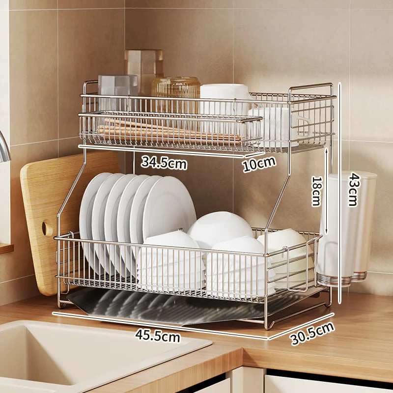 Two-Tier Stainless Steel Bowl Rack