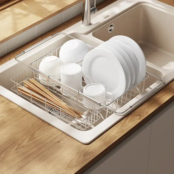 Extendable stainless steel dish drying rack