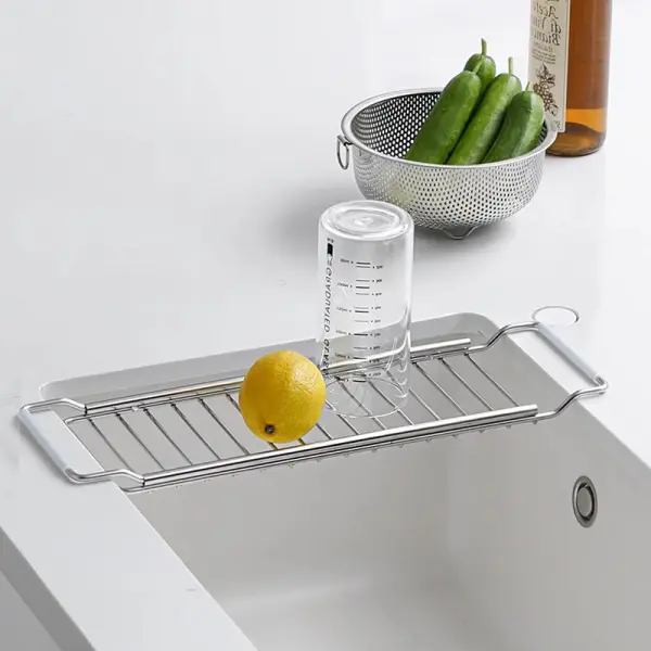 Expandable stainless steel dish draining rack for kitchen
